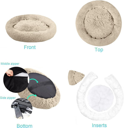 30 inches Calming Donut Dog Bed - 3X Durable Plush Faux Fur, Machine Washable & Non-Slip, Fits up to 45 lbs, Dark Grey