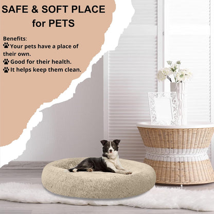 30 inches Calming Donut Dog Bed - 3X Durable Plush Faux Fur, Machine Washable & Non-Slip, Fits up to 45 lbs, Dark Grey
