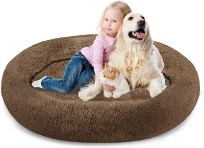 30 inches Calming Donut Dog Bed - 3X Durable Plush Faux Fur, Machine Washable & Non-Slip, Fits up to 45 lbs, Dark Grey