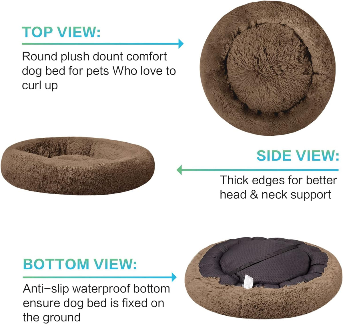 30 inches Calming Donut Dog Bed - 3X Durable Plush Faux Fur, Machine Washable & Non-Slip, Fits up to 45 lbs, Dark Grey