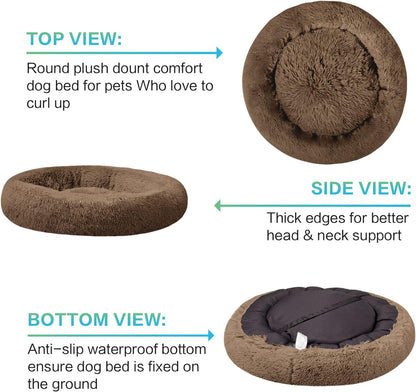 30 inches Calming Donut Dog Bed - 3X Durable Plush Faux Fur, Machine Washable & Non-Slip, Fits up to 45 lbs, Dark Grey