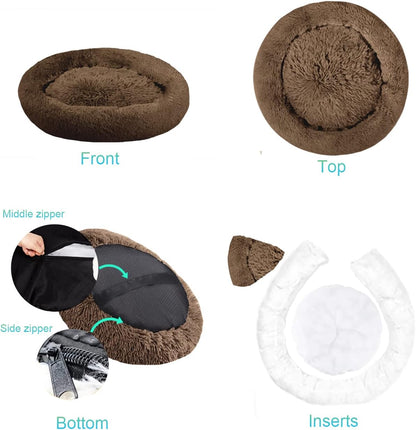 30 inches Calming Donut Dog Bed - 3X Durable Plush Faux Fur, Machine Washable & Non-Slip, Fits up to 45 lbs, Dark Grey