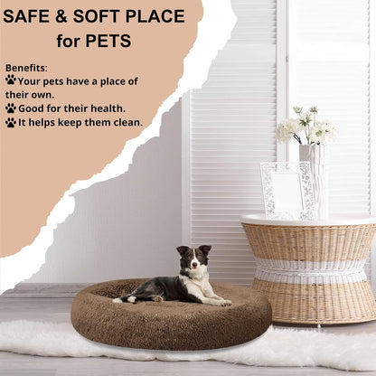 30 inches Calming Donut Dog Bed - 3X Durable Plush Faux Fur, Machine Washable & Non-Slip, Fits up to 45 lbs, Dark Grey