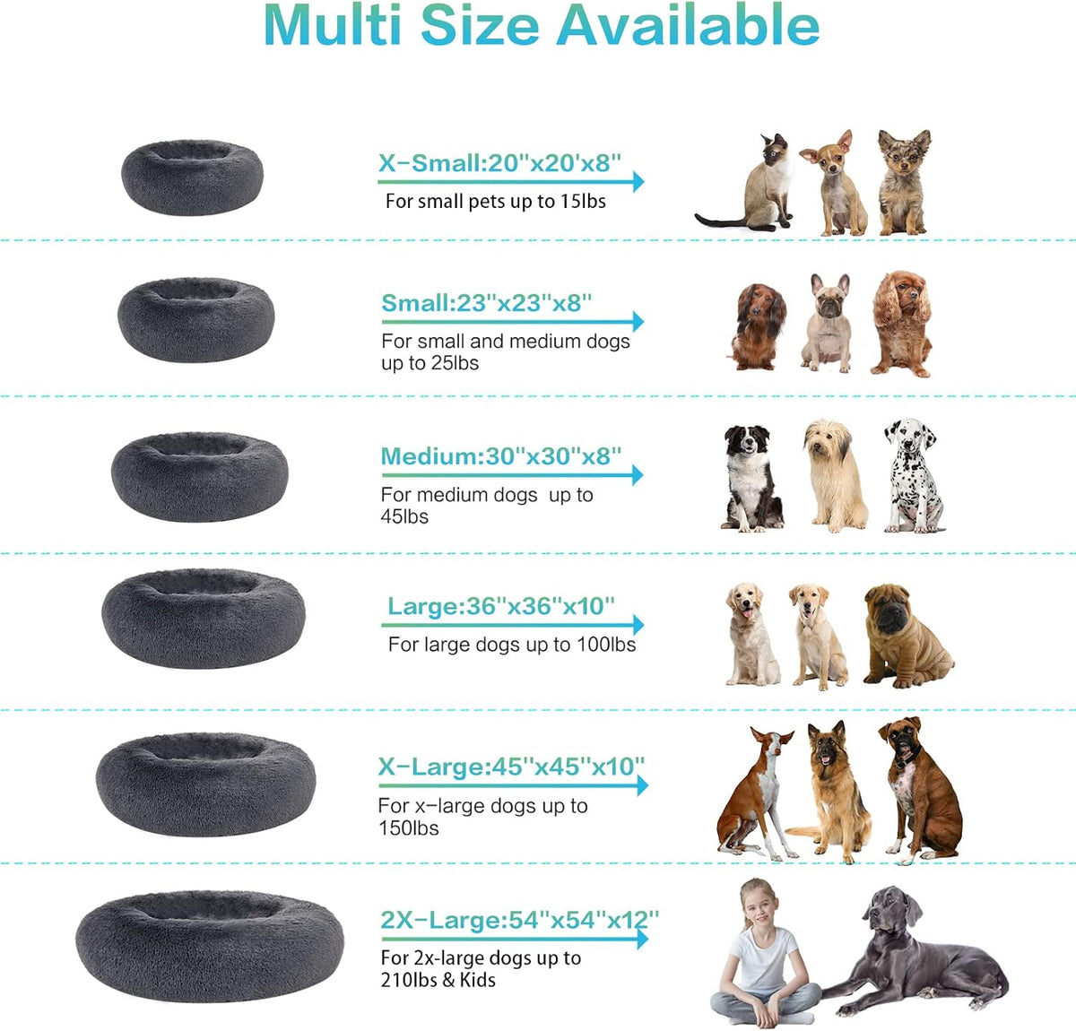 30 inches Calming Donut Dog Bed - 3X Durable Plush Faux Fur, Machine Washable & Non-Slip, Fits up to 45 lbs, Dark Grey