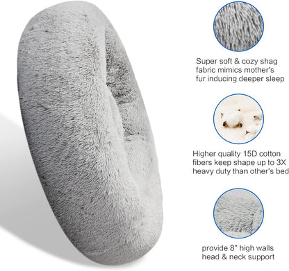 30 inches Calming Donut Dog Bed - 3X Durable Plush Faux Fur, Machine Washable & Non-Slip, Fits up to 45 lbs, Dark Grey