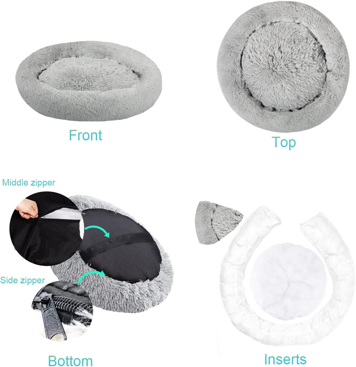 30 inches Calming Donut Dog Bed - 3X Durable Plush Faux Fur, Machine Washable & Non-Slip, Fits up to 45 lbs, Dark Grey