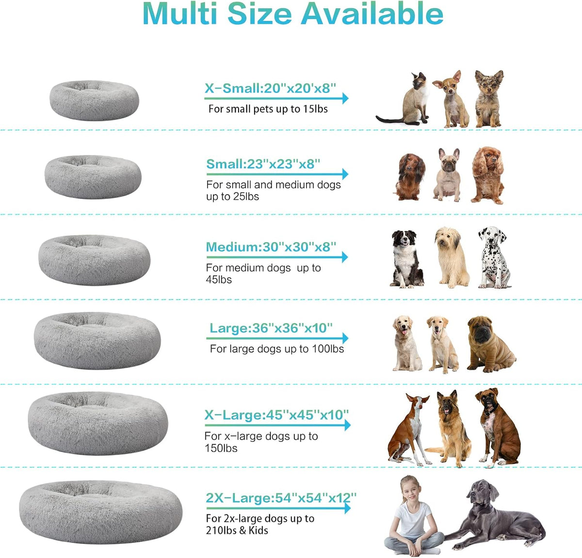 30 inches Calming Donut Dog Bed - 3X Durable Plush Faux Fur, Machine Washable & Non-Slip, Fits up to 45 lbs, Dark Grey