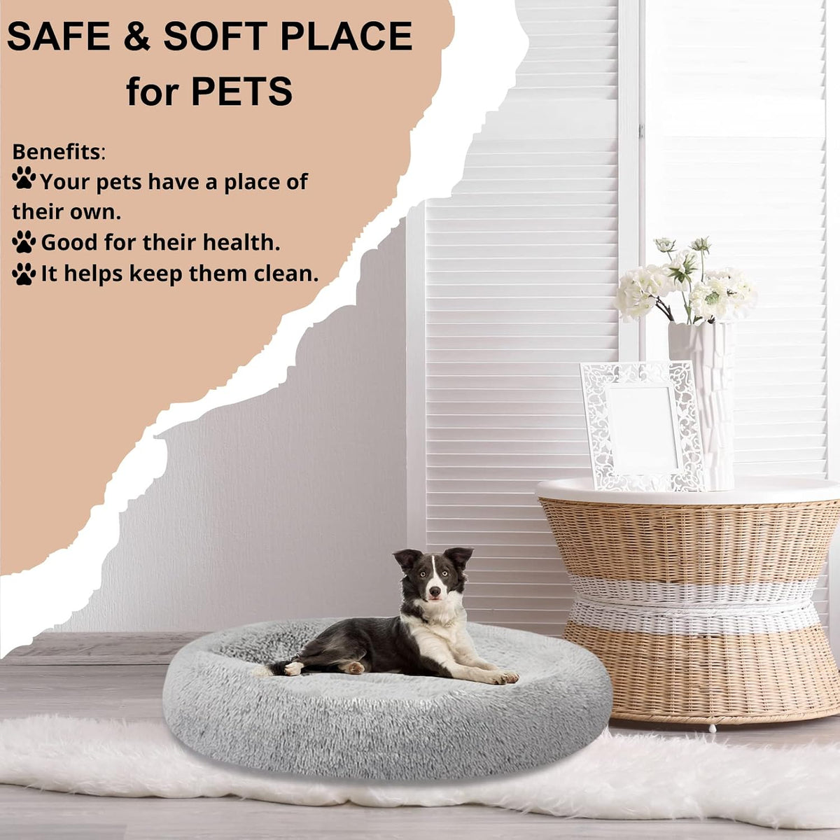 30 inches Calming Donut Dog Bed - 3X Durable Plush Faux Fur, Machine Washable & Non-Slip, Fits up to 45 lbs, Dark Grey