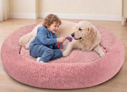 30 inches Calming Donut Dog Bed - 3X Durable Plush Faux Fur, Machine Washable & Non-Slip, Fits up to 45 lbs, Dark Grey