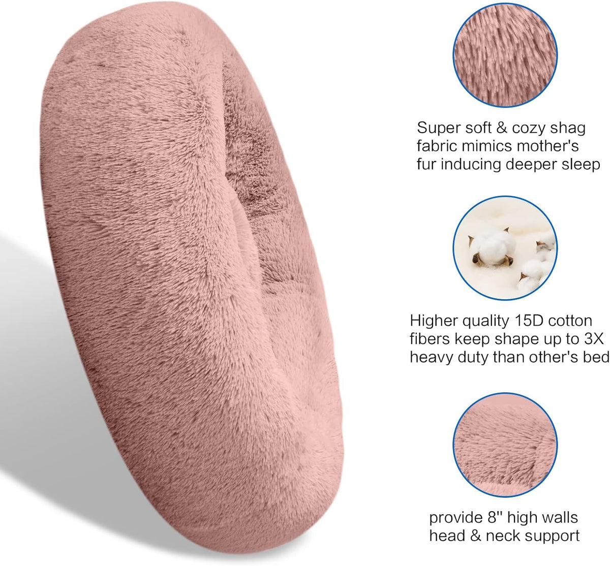 30 inches Calming Donut Dog Bed - 3X Durable Plush Faux Fur, Machine Washable & Non-Slip, Fits up to 45 lbs, Dark Grey