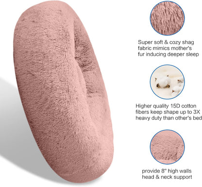 30 inches Calming Donut Dog Bed - 3X Durable Plush Faux Fur, Machine Washable & Non-Slip, Fits up to 45 lbs, Dark Grey