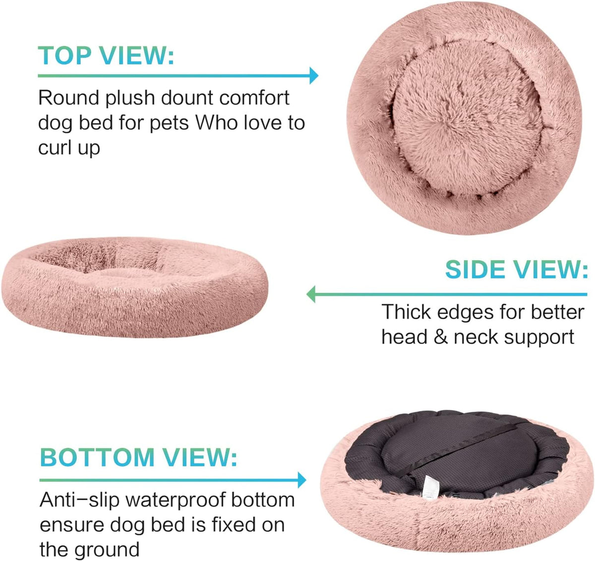 30 inches Calming Donut Dog Bed - 3X Durable Plush Faux Fur, Machine Washable & Non-Slip, Fits up to 45 lbs, Dark Grey