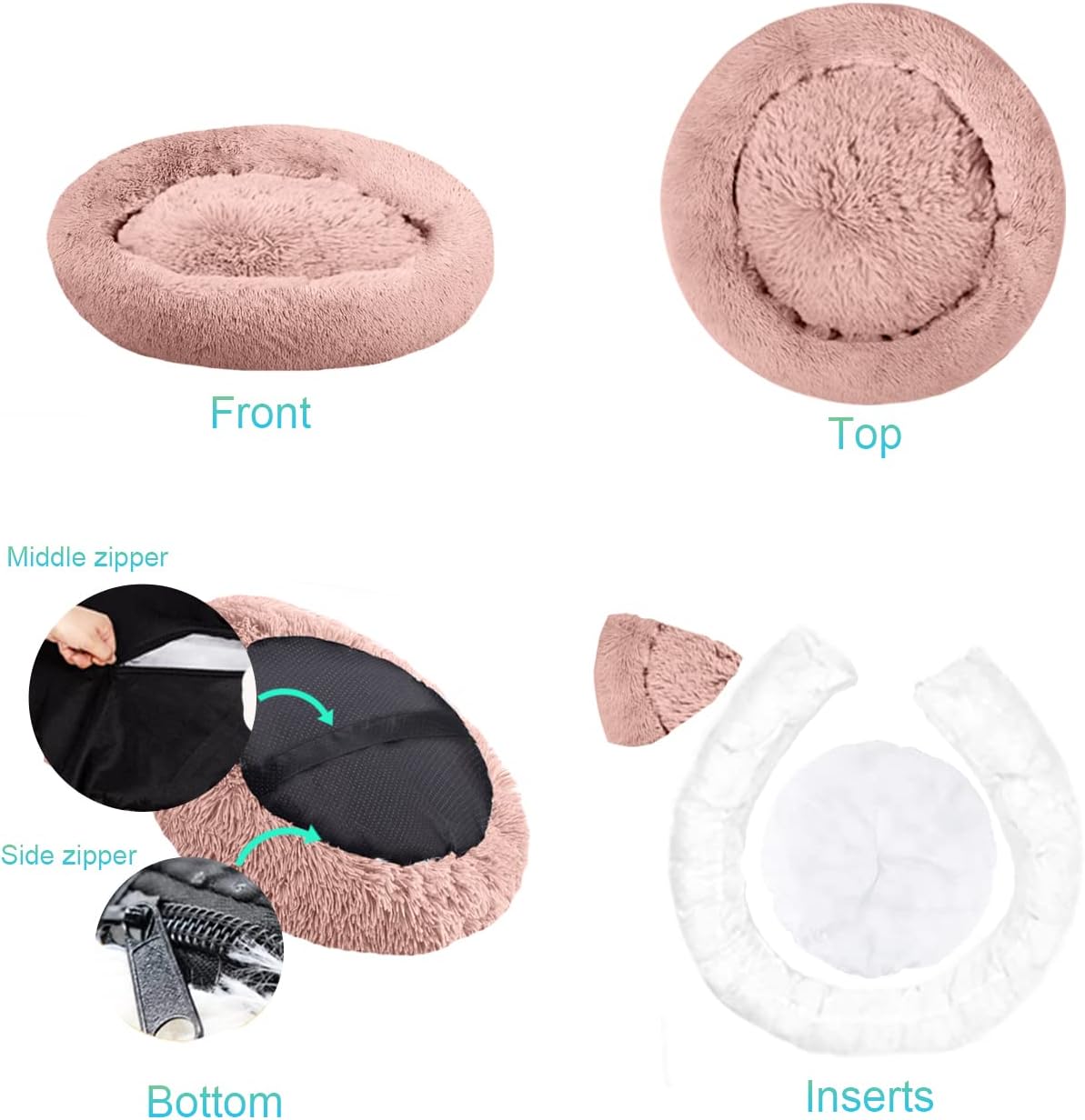 30 inches Calming Donut Dog Bed - 3X Durable Plush Faux Fur, Machine Washable & Non-Slip, Fits up to 45 lbs, Dark Grey