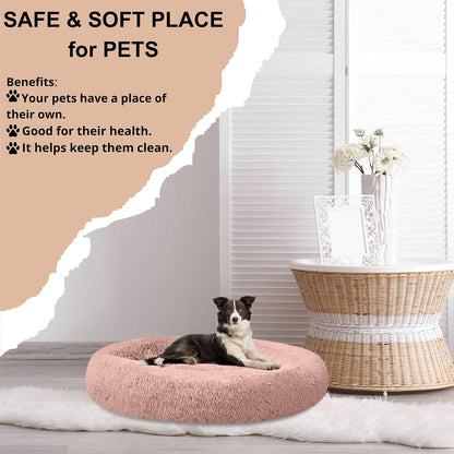 30 inches Calming Donut Dog Bed - 3X Durable Plush Faux Fur, Machine Washable & Non-Slip, Fits up to 45 lbs, Dark Grey