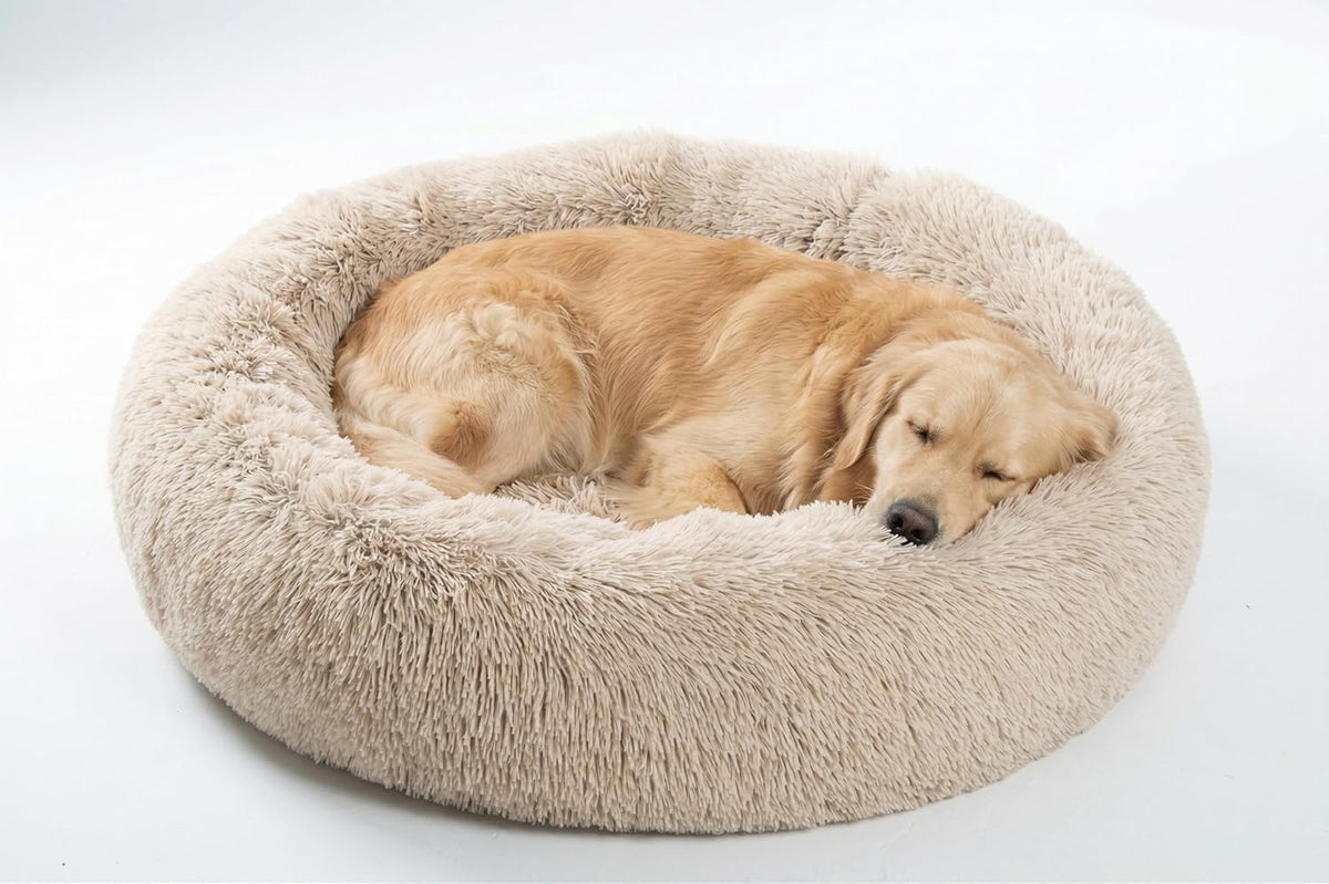 30 inches Calming Donut Dog Bed - 3X Durable Plush Faux Fur, Machine Washable & Non-Slip, Fits up to 45 lbs, Dark Grey