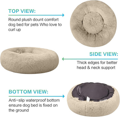 30 inches Calming Donut Dog Bed - 3X Durable Plush Faux Fur, Machine Washable & Non-Slip, Fits up to 45 lbs, Dark Grey
