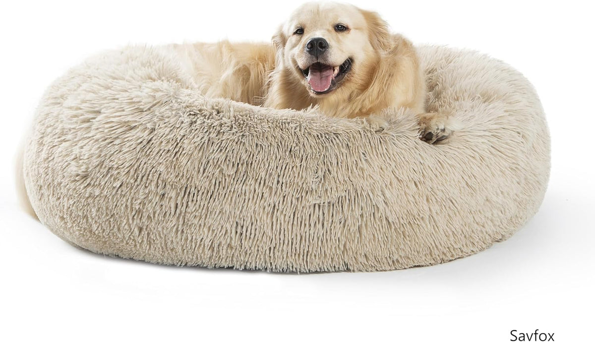 30 inches Calming Donut Dog Bed - 3X Durable Plush Faux Fur, Machine Washable & Non-Slip, Fits up to 45 lbs, Dark Grey