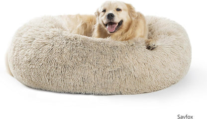 30 inches Calming Donut Dog Bed - 3X Durable Plush Faux Fur, Machine Washable & Non-Slip, Fits up to 45 lbs, Dark Grey