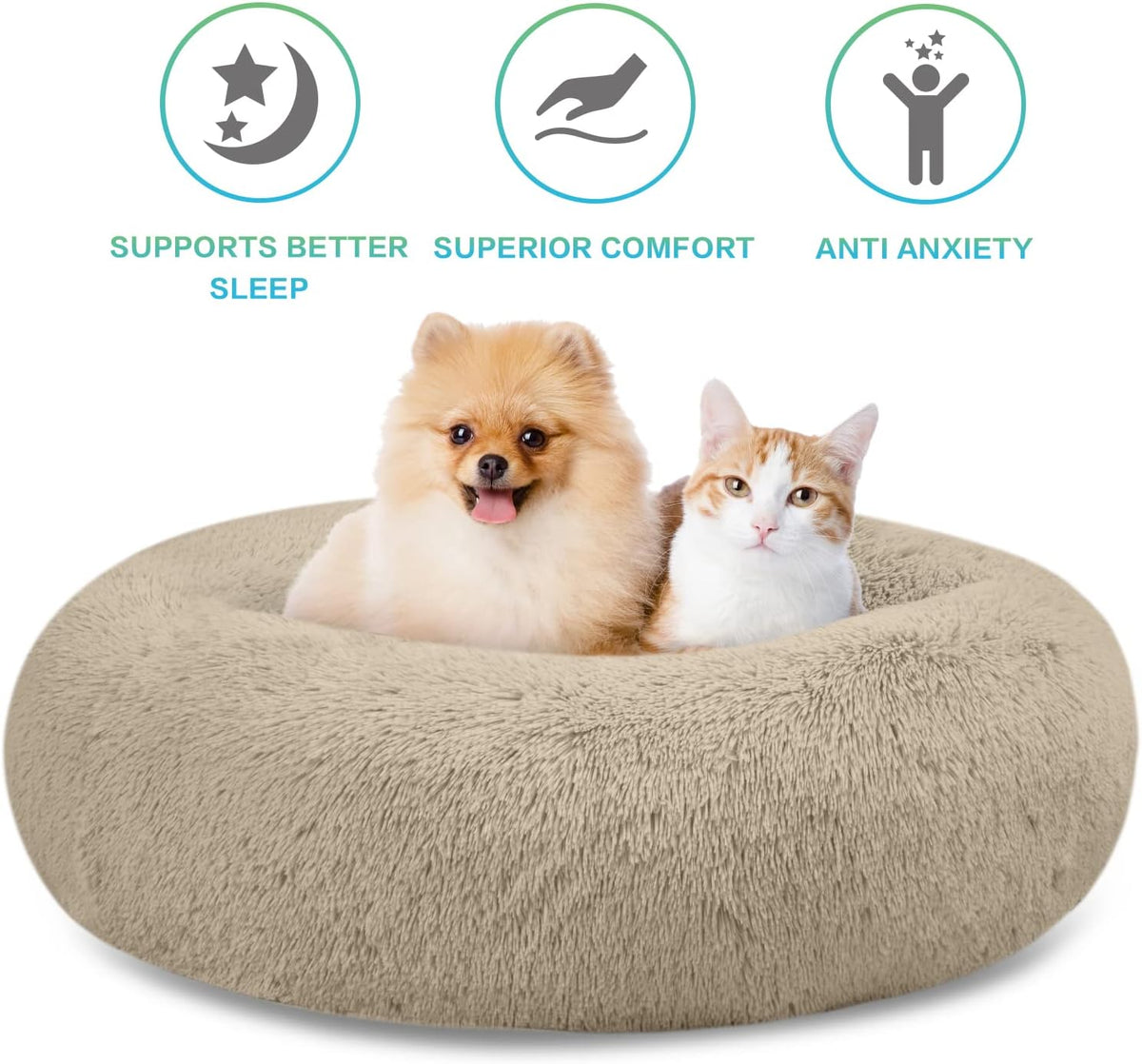 30 inches Calming Donut Dog Bed - 3X Durable Plush Faux Fur, Machine Washable & Non-Slip, Fits up to 45 lbs, Dark Grey