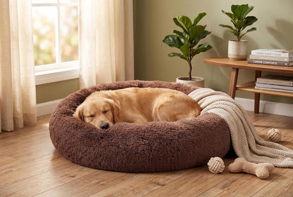 30 inches Calming Donut Dog Bed - 3X Durable Plush Faux Fur, Machine Washable & Non-Slip, Fits up to 45 lbs, Dark Grey