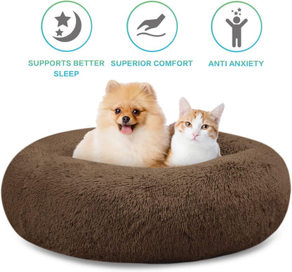 30 inches Calming Donut Dog Bed - 3X Durable Plush Faux Fur, Machine Washable & Non-Slip, Fits up to 45 lbs, Dark Grey