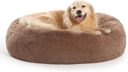 30 inches Calming Donut Dog Bed - 3X Durable Plush Faux Fur, Machine Washable & Non-Slip, Fits up to 45 lbs, Dark Grey