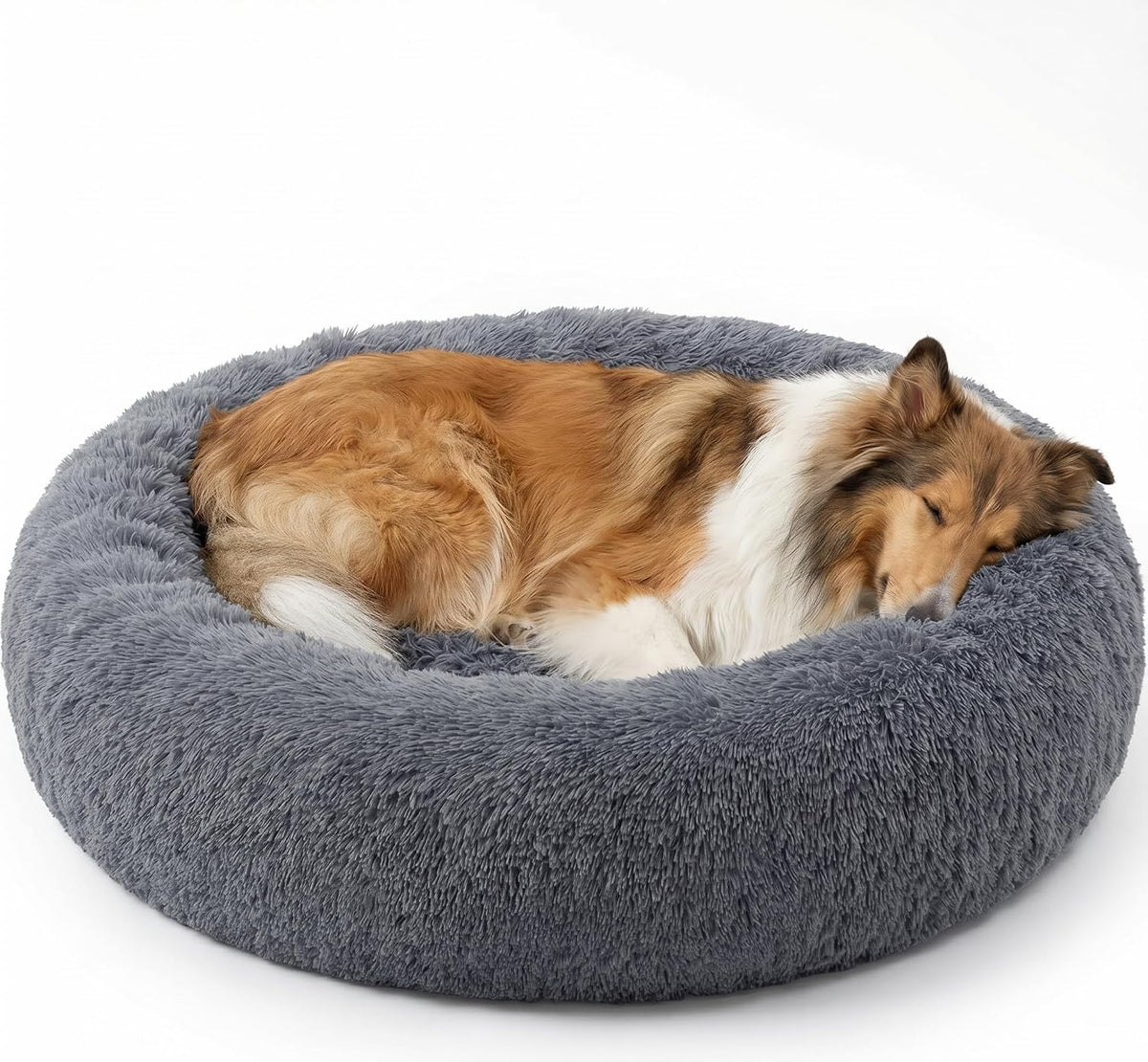 30 inches Calming Donut Dog Bed - 3X Durable Plush Faux Fur, Machine Washable & Non-Slip, Fits up to 45 lbs, Dark Grey