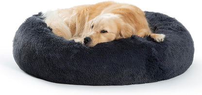 30 inches Calming Donut Dog Bed - 3X Durable Plush Faux Fur, Machine Washable & Non-Slip, Fits up to 45 lbs, Dark Grey