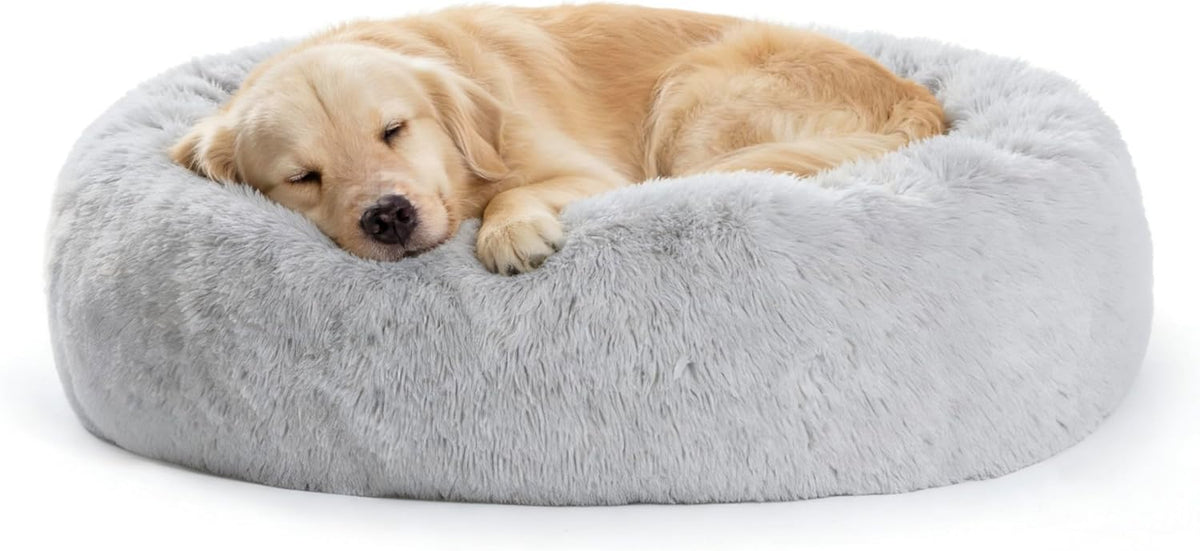 30 inches Calming Donut Dog Bed - 3X Durable Plush Faux Fur, Machine Washable & Non-Slip, Fits up to 45 lbs, Dark Grey