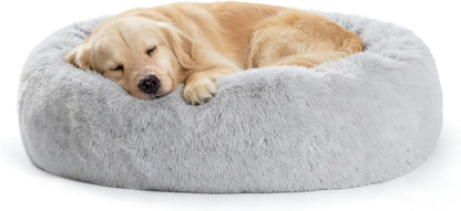 30 inches Calming Donut Dog Bed - 3X Durable Plush Faux Fur, Machine Washable & Non-Slip, Fits up to 45 lbs, Dark Grey