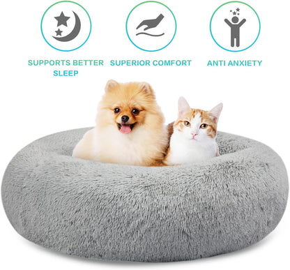 30 inches Calming Donut Dog Bed - 3X Durable Plush Faux Fur, Machine Washable & Non-Slip, Fits up to 45 lbs, Dark Grey
