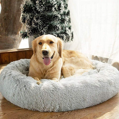 30 inches Calming Donut Dog Bed - 3X Durable Plush Faux Fur, Machine Washable & Non-Slip, Fits up to 45 lbs, Dark Grey