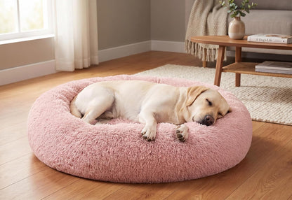 30 inches Calming Donut Dog Bed - 3X Durable Plush Faux Fur, Machine Washable & Non-Slip, Fits up to 45 lbs, Dark Grey