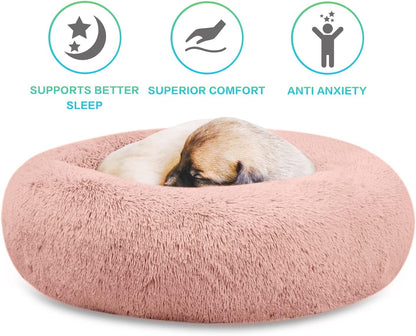 30 inches Calming Donut Dog Bed - 3X Durable Plush Faux Fur, Machine Washable & Non-Slip, Fits up to 45 lbs, Dark Grey