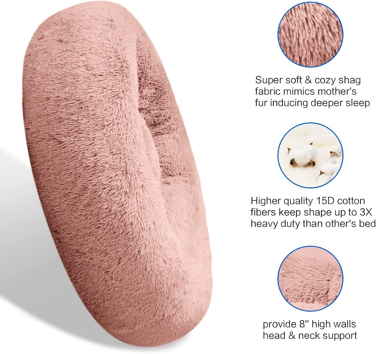 30 inches Calming Donut Dog Bed - 3X Durable Plush Faux Fur, Machine Washable & Non-Slip, Fits up to 45 lbs, Dark Grey