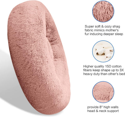 30 inches Calming Donut Dog Bed - 3X Durable Plush Faux Fur, Machine Washable & Non-Slip, Fits up to 45 lbs, Dark Grey