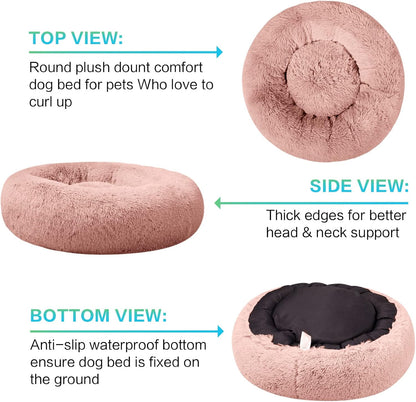 30 inches Calming Donut Dog Bed - 3X Durable Plush Faux Fur, Machine Washable & Non-Slip, Fits up to 45 lbs, Dark Grey