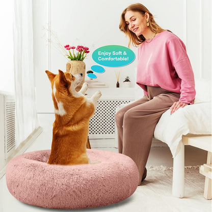 30 inches Calming Donut Dog Bed - 3X Durable Plush Faux Fur, Machine Washable & Non-Slip, Fits up to 45 lbs, Dark Grey
