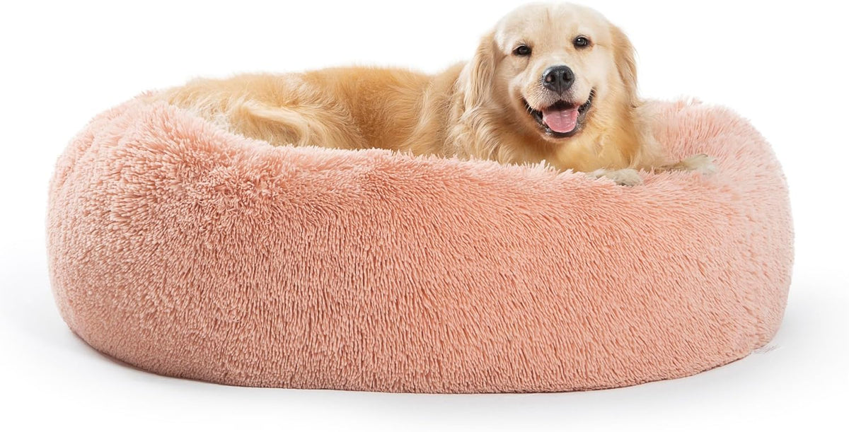 30 inches Calming Donut Dog Bed - 3X Durable Plush Faux Fur, Machine Washable & Non-Slip, Fits up to 45 lbs, Dark Grey