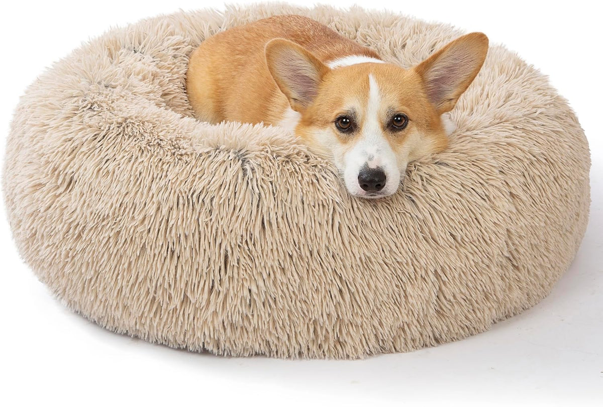 30 inches Calming Donut Dog Bed - 3X Durable Plush Faux Fur, Machine Washable & Non-Slip, Fits up to 45 lbs, Dark Grey