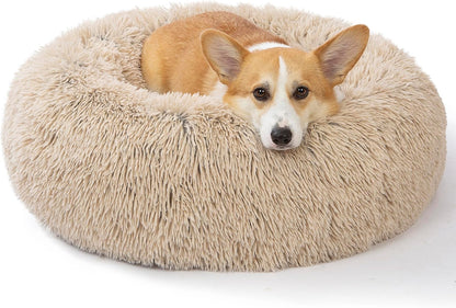 30 inches Calming Donut Dog Bed - 3X Durable Plush Faux Fur, Machine Washable & Non-Slip, Fits up to 45 lbs, Dark Grey