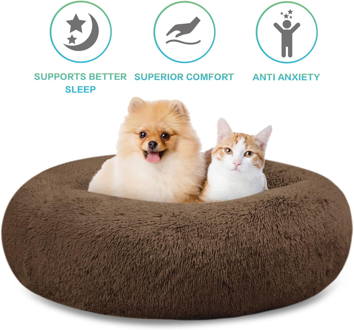 30 inches Calming Donut Dog Bed - 3X Durable Plush Faux Fur, Machine Washable & Non-Slip, Fits up to 45 lbs, Dark Grey