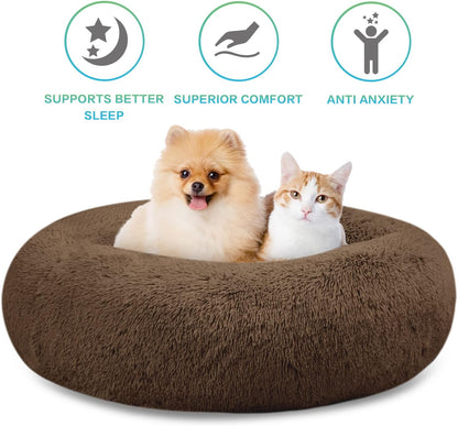 30 inches Calming Donut Dog Bed - 3X Durable Plush Faux Fur, Machine Washable & Non-Slip, Fits up to 45 lbs, Dark Grey
