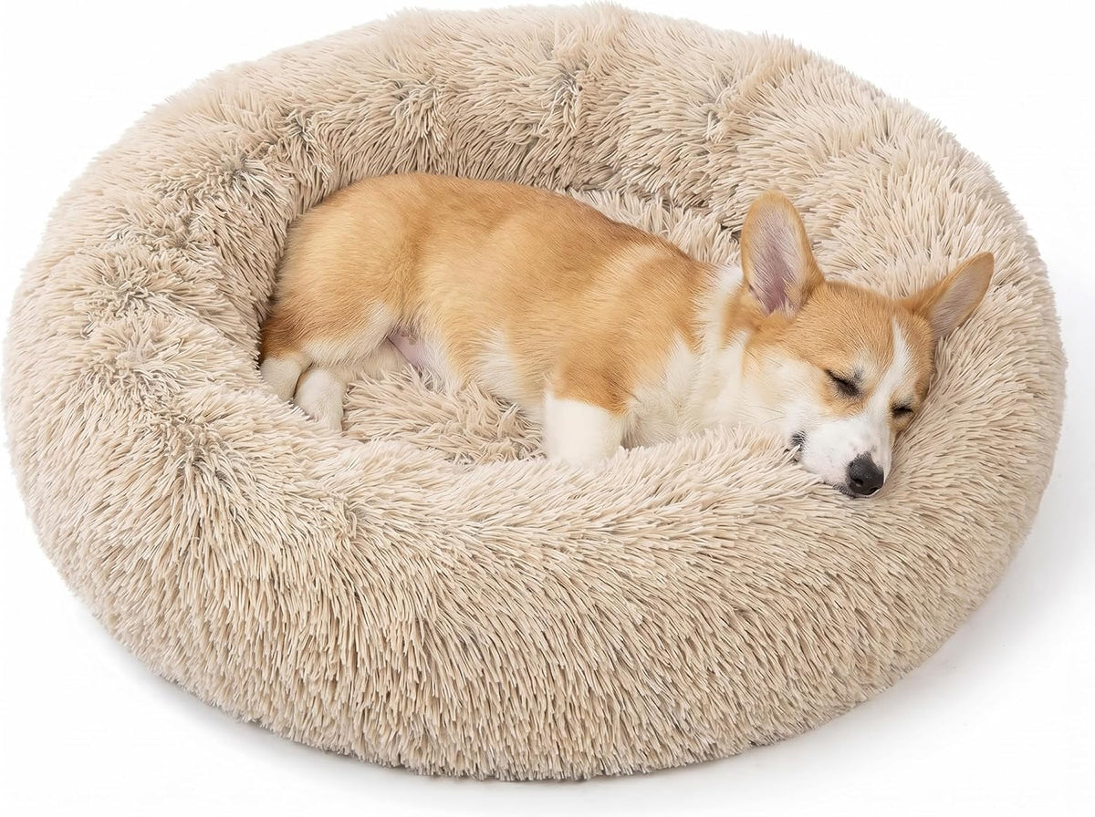 30 inches Calming Donut Dog Bed - 3X Durable Plush Faux Fur, Machine Washable & Non-Slip, Fits up to 45 lbs, Dark Grey