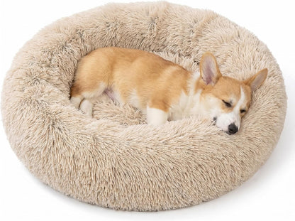 30 inches Calming Donut Dog Bed - 3X Durable Plush Faux Fur, Machine Washable & Non-Slip, Fits up to 45 lbs, Dark Grey