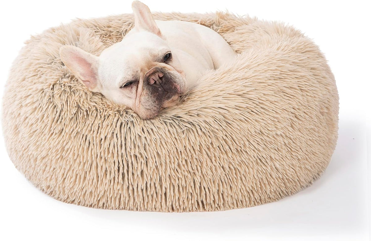 30 inches Calming Donut Dog Bed - 3X Durable Plush Faux Fur, Machine Washable & Non-Slip, Fits up to 45 lbs, Dark Grey