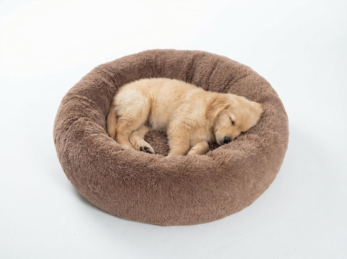 30 inches Calming Donut Dog Bed - 3X Durable Plush Faux Fur, Machine Washable & Non-Slip, Fits up to 45 lbs, Dark Grey