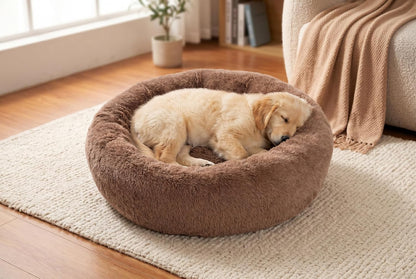 30 inches Calming Donut Dog Bed - 3X Durable Plush Faux Fur, Machine Washable & Non-Slip, Fits up to 45 lbs, Dark Grey
