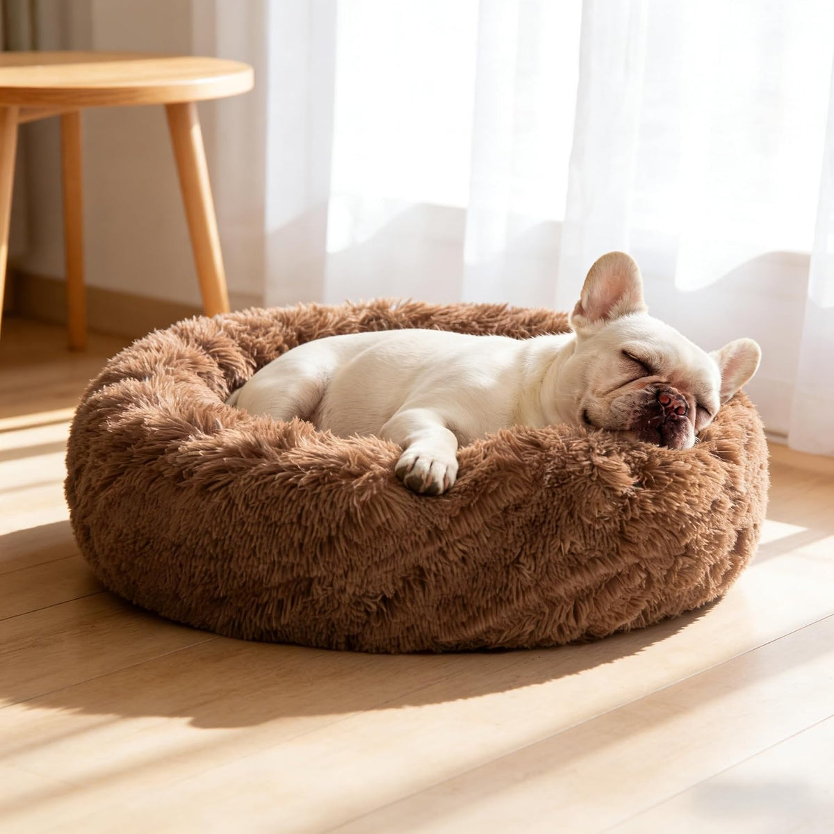 30 inches Calming Donut Dog Bed - 3X Durable Plush Faux Fur, Machine Washable & Non-Slip, Fits up to 45 lbs, Dark Grey