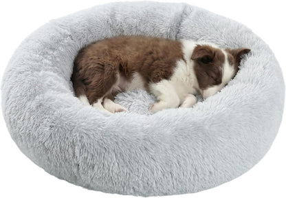 30 inches Calming Donut Dog Bed - 3X Durable Plush Faux Fur, Machine Washable & Non-Slip, Fits up to 45 lbs, Dark Grey